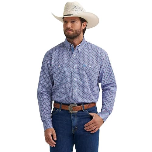 Wrangler Mens George Strait Blue & Red Printed Shirt Blue M