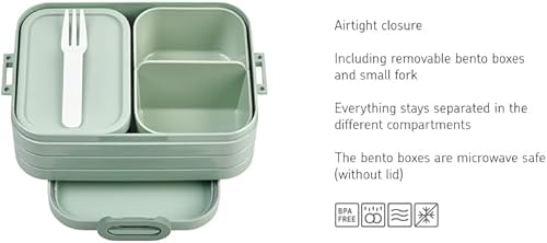 Miniatura 3 de MEPAL, Lonchera Bento Midi con 2 compartimentos para almacenamiento de alimentos, una caja desmontable que incluye un tenedor, portátil, sin BPA,
