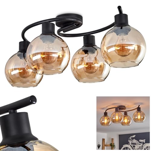Plafonnier Koyoto HOFSTEIN à 4 lampes E27 en métal noir et verre ambré