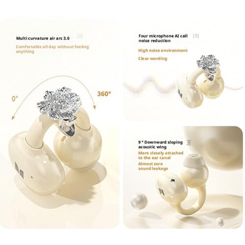 Image of Open-Ear Headphones with Butterfly Earrings, Ultra-Comfort & Snug Fit Clip On Earbuds, Luxury Bluetooth 6.0 Wireless Headphones Clip-ons Sports Earphones Fit Gym Earphones Open Ear Buds (rice white)
