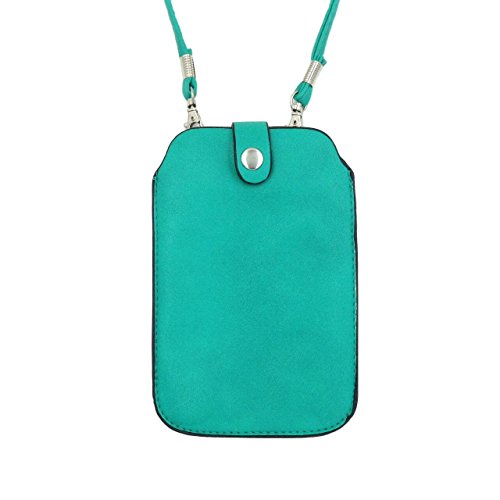 Leather Neck Pouch for iPhone Xs Max, 8 Plus & Other Smartphones (Style 3) - Aqua