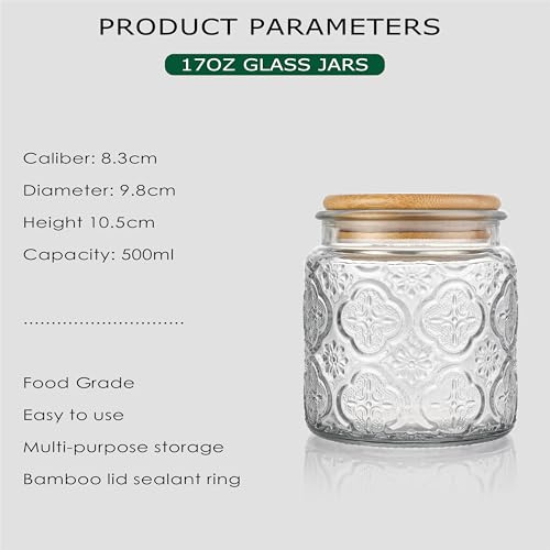 Danmu Art Tea Coffee Sugar Canisters Sets Glass Jars with Lids Set of 3 Glass Airtight Storage Jars with Bamboo Lids (Begonia, 500ml) - Image 2