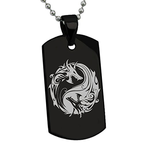 Stainless Steel Tribal Dragon Yin Yang Symbol Dog Tag Pendant Necklace