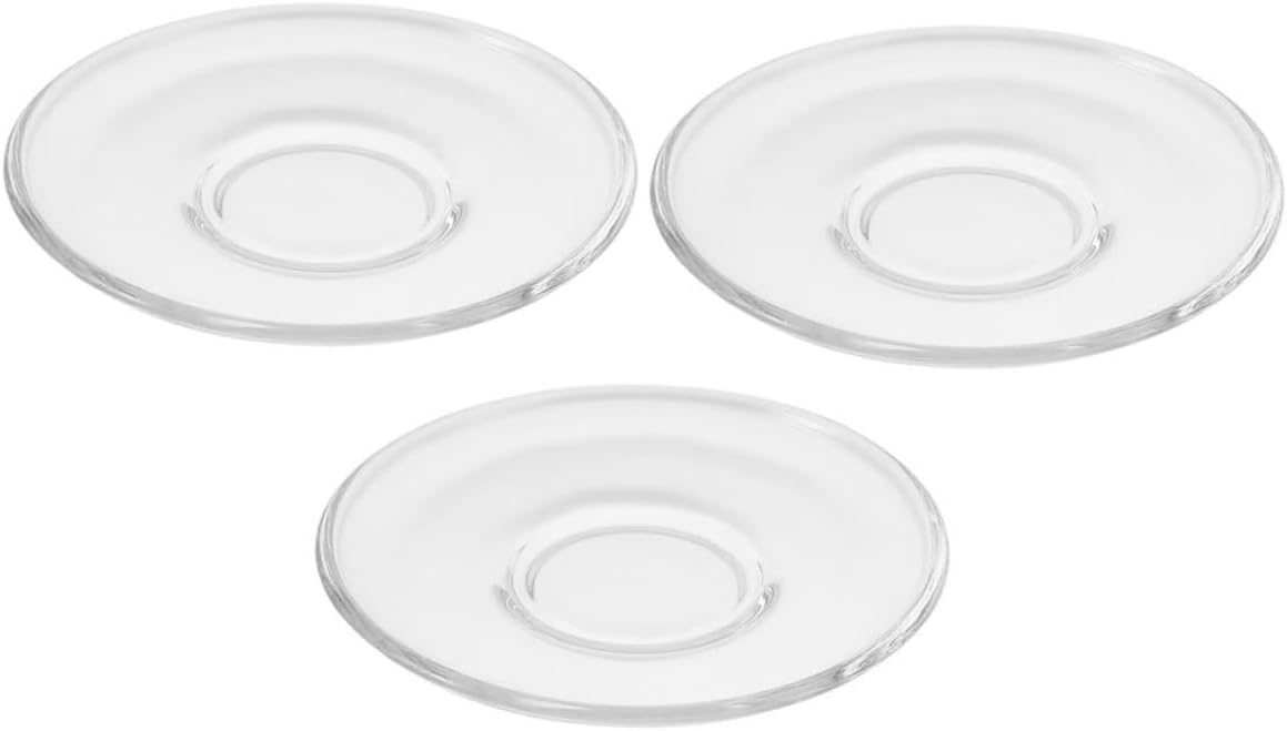 PRETYZOOM 12pcs Glass Teacup Saucers Transparent Snack Serving Plates for Tea and Appetizers Lightweight and Glass for Home Bar and Restaurant Use