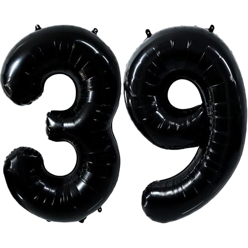 40 inch Black 39 Number Balloon Giant Foil Helium Balloons Black Large Digital Balloon 39 Number 39 Balloons for 39th or 93rd Birthday Party Decorations Anniversary Events Decoration Supplies