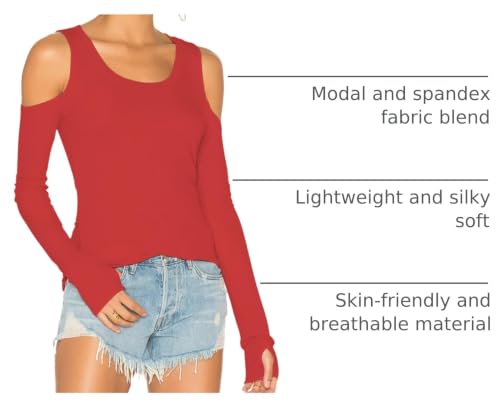 Image of Mippo Cold Shoulder Tops for Women Long Sleeve Workout Tops | Loose Fit, Off the Shoulder Top, Thumb Holes, Lightweight, Yoga and Casual, Easy to Care