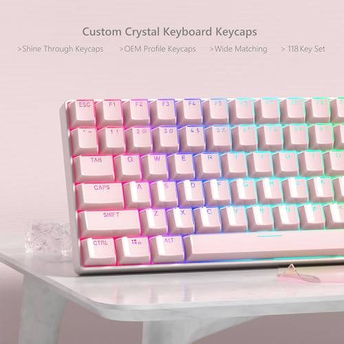 Image of Womier Keyboard Keycaps, Lusterfly Jelly Keycaps Pink Shine Through Key Cap | Custom Cute Keycaps Set 60 75 100 Percent, 118 Keys OEM Profile for 61 /68 /84 /87 /98 /100 Cherry MX Mechanical (Backlit Pink)