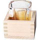 MALUGOGO Juego de Copa de Sake de Vidrio Tradicional Cuadrada con Caja de Madera Japonesa Taza de Sake para Bar y Restaurante Set de Vidrio para Servir y Licor Copa de Vino de Sirena