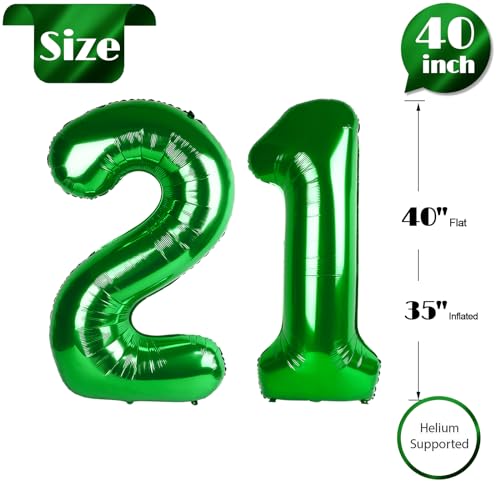 Image of Dark Green Number 21 Balloon 40 Inch, 21st Birthday Party Decorations, Giant 21 Foil Balloon for Party Supplies