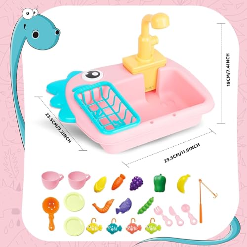 TOYVELLY Kitchen Sink Toy Set with Fishing Game, Flowing Water Dishwasher, Kitchen Utensils, Role Play Toy for Toddlers, Children, Girls from 3 Years - Image 2 thumbnail