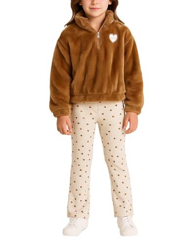 DKNY Toddler Girls' Legging Set - 2 Piece Sherpa Pullover Hoodie and Warm Leggings Set for Little Girls (Sizes: 2T-6X), Size 3T, Oatmeal