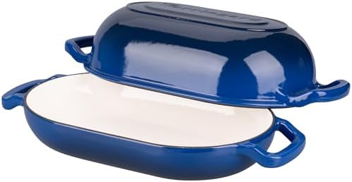 Enameled Cast Iron Sourdough Bread Oven, Dutch Oven, Loaf Cast Iron Bread Pan for Homemade Bread Baking, Meatloaf Pan with Lid, 5QT, Blue - Thumbnail 5