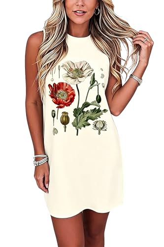 Image of Sun Salt Sand Coconut Tree Tank Mini Dress for Women Sleeveless Beach Praty Shirts Summer Vacation Short Mini Dresses