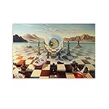 Art Poster Salvador Dali Surrealism Chess Mask On Sea Poster Decorative Painting Canvas Wall Posters