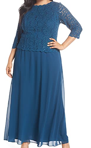 Image of Alex Evenings Women's 3 /4 Sleeve Stretch Lace Bodice One Piece Mother of The Bride Dress