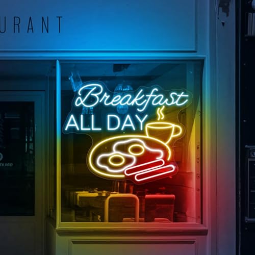 Desayuno todo el día letrero neón desayuno todo el día cartel desayuno luz LED ofertas de desayuno todo el día restaurante cafetería restaurante abierto