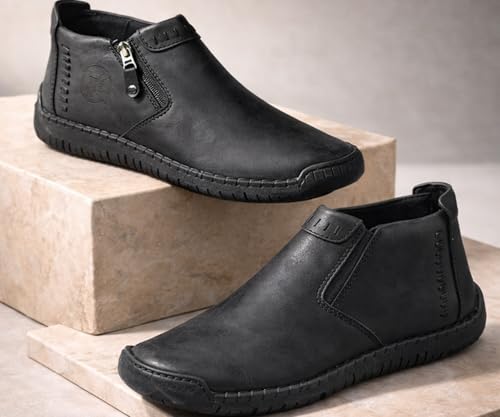Image of Kraasa Men's Stylish Trendy Sneakers | High Tops Synthetic Side Zipper Casual Shoes | Ultra Soft Cushioned Insole | Airmix Sole Footwear