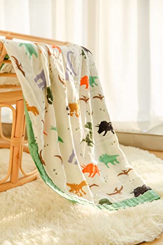 Little Jump Dinosaur Muslin Quilts - Bamboo Summer Blanket For Toddler - Oversized 47" X 47" - 2 Layers Muslin Baby Crib Blanket For Boy (Dinosaur) #TOP5