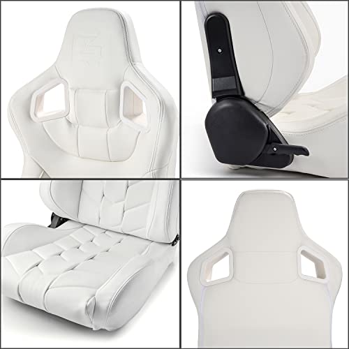 Modifystreet Pure White Pvc Reclinable Car Racing Seats Pair With Sliders- Pure Series #TOP4