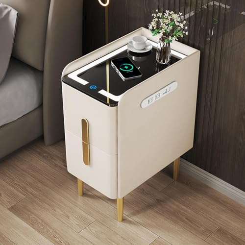 HJYBFA Mesa Auxiliar LED con cajones de Almacenamiento, mesita de Noche Moderna para Dormitorio y Sala de Estar