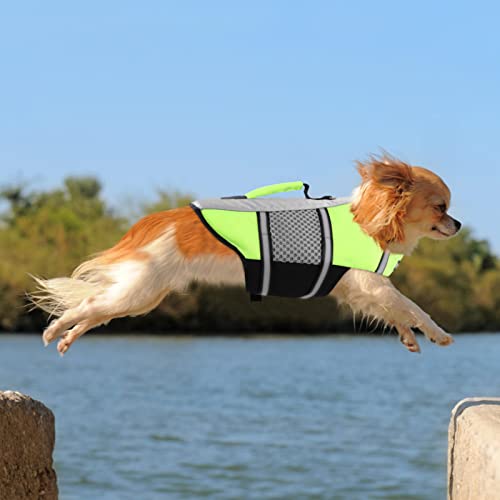 Queenmore Dog Life Jacket Swimming Vest Small Medium Dogs Neoprene Life Vest Lightweight Reflective Dog Lifesaver For Boating Kayaking Green,Xs #TOP5