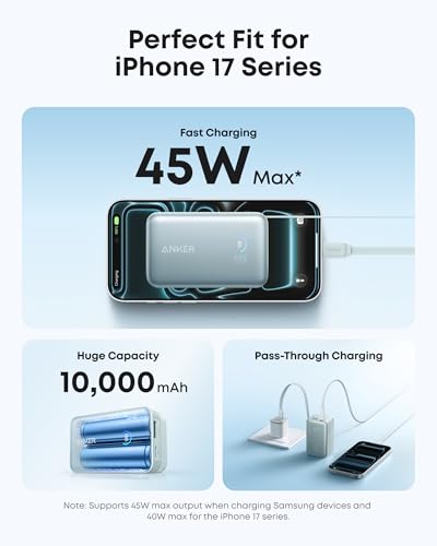 Image of Anker Nano External Battery 10000mAh with Retractable InstaCord Cable 70cm, Compact Power Bank 45W Max Power Bank, Smart Display, for iPhone 16 Pro Max, iPad, Galaxy, Pixel