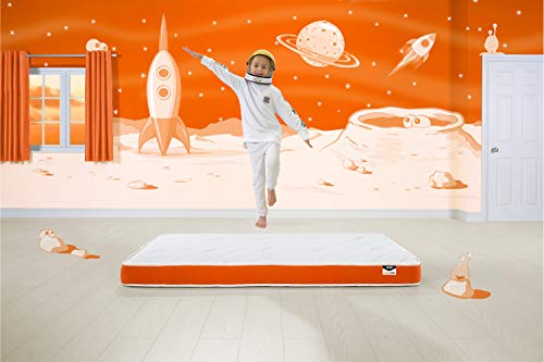 JAY-BE Simply Kids Foam Free Sprung Mattress, Steel Spring, White/Orange, Single