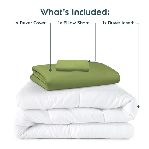 Nestl Twin Duvet Cover Set with Comforter Insert - Calla Green 3 Piece 68x90 Duvet Cover & 1 Pillow Sham with White Quilted Down Alternative Comforter, Ultra Soft, All Season