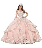 clcaojun robe de bal brodée robes de quinceanera à plusieurs niveaux doux 16 robe de princesse de soirée de bal, rose nacré, 48