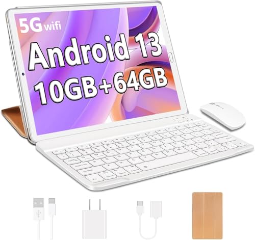 Image of YESTEL 10.1 inch Tablet 2026 Android 13 Tablet Bundle with Octa-Core Processor,10GB RAM+64GB ROM (Expandable up 1TB), 5MP+8MP Dual Camera,5G WiFi,Bluetooth 5.0,GPS,PC with Keyboard & Mouse - Gold