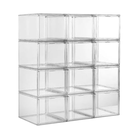 KOKOIN Shoe Display Case, Shoe Storage Boxes Clear Acrylic Shoe Box Stackable Shoe Storage Sneakerheads Plastic Shoe Contianer with Magnetic Door Fit for US Size 15 (10 Pack) Cover