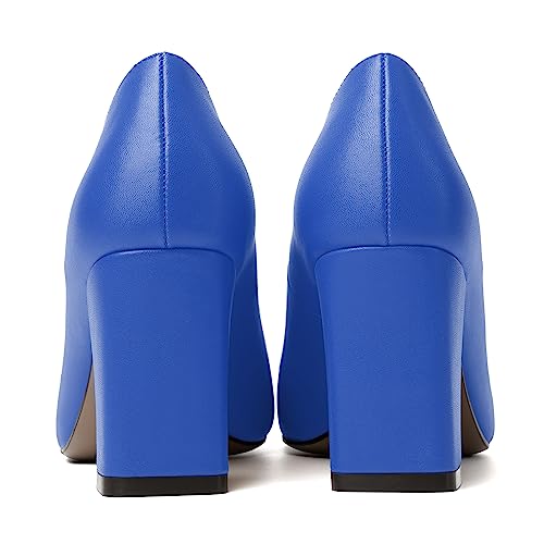 Image of MODENCOCO Womens Sexy Formal Matte Slip On Square Toe Work Block High Heel Loafers Shoes 3.5 Inch