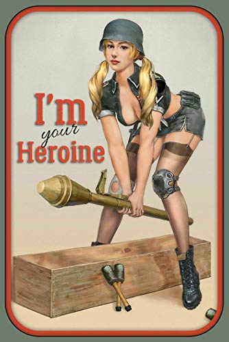 ピンナップ私はあなたのヒロインメタルプレート保持クッションですか?メタルサインブリキサイン??バーウォールデコレーション寸法サイズ:12 x 16 インチ (300mm X 400mm)ブリキサインバイクガレージバイク用ガレージブリキ看板レトロ 雑貨ランキ