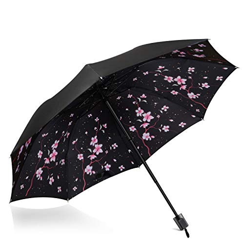 Preisvergleich Produktbild DORRISO Damen Taschenschirme Regenschirm Mini Sonnenschirm Leicht Kompakt Regenschutz Dauerhafte rutschfest Griff Reisen Taschenschirm Kirschblüte A