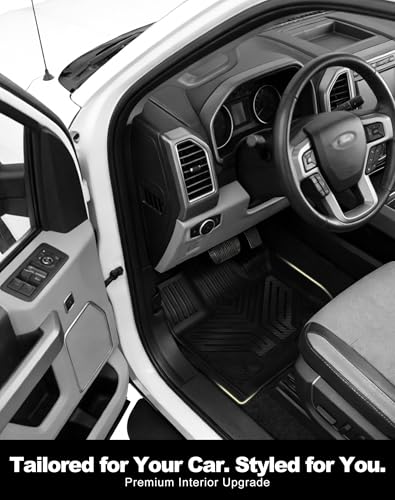 Image of 2-Piece Front TPE Floor Mats for Ford F-150 2015-2026 F150 Lightning 2022-2025 | Carbon Fiber Wing Design | Heavy Duty All-Weather Protection