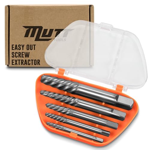 Mutt Tools 5pc Screw Extractor Set - Easy Out Bolt Extractor Kit with Cr-Mo Alloy Steel - Spiral...