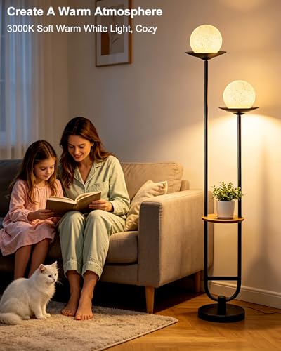 Image of Lightdot 63IN Black Floor Lamp with U Pole, 2 Globe Mid Century Standing Lamps Dimmable with 3000K Warm White LED Bulbs& Grey Shade, Unique Vintage Tall Floor Lamp for Living Room /Wedding /Party