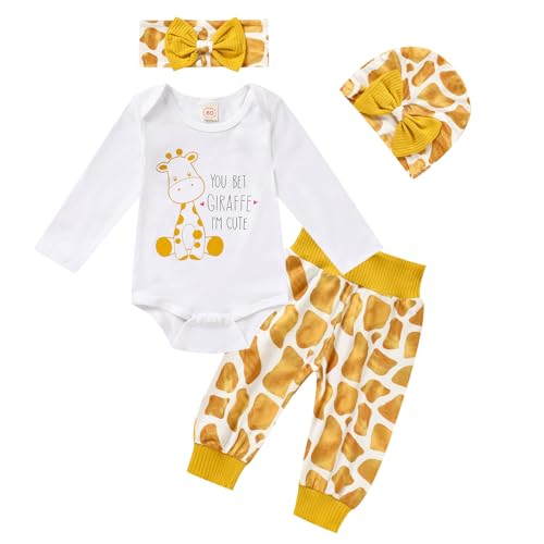 Image of ZOELNIC Newborn Baby Girl Outfits Letter Print Long Sleeve Romper+Floral Pants+Hat+Headband+Gloves 5PCS Clothes Set