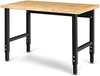 Goplus Adjustable Workbench, 48" 1500 Lbs Bamboo Top Garage Work Bench, Heavy-Duty Steel