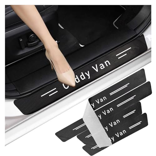 Car Threshold Protection Strip-4pcs Compatible with VW Caddy VanDoor Sill Protector With Logo Carbon Fiber/Scratch-Resistant Sticker Edge Protection Film