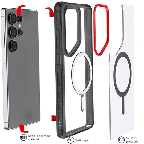 Image of Ghostek Covert Clear S25 Ultra MagSafe Case with Magnetic Ring, Slim Thin Military Grade Shockproof Phone Cover Compatible with 2025 Samsung Galaxy S25Ultra (6.9 inch) (Smoke)