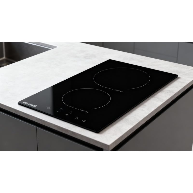 Mesa de inducción BELDEKO (cristal negro, 2 chimeneas – 3300 W – Teclas táctiles)