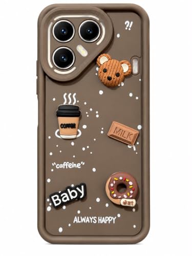 Image of Bintage Back Cover Compatible for Tecno LJ7 / Pova 7 5G | Cute Fun Ball | 3D Taddy Smiley Coffee | Milk Case | Full Body Protection - Brown