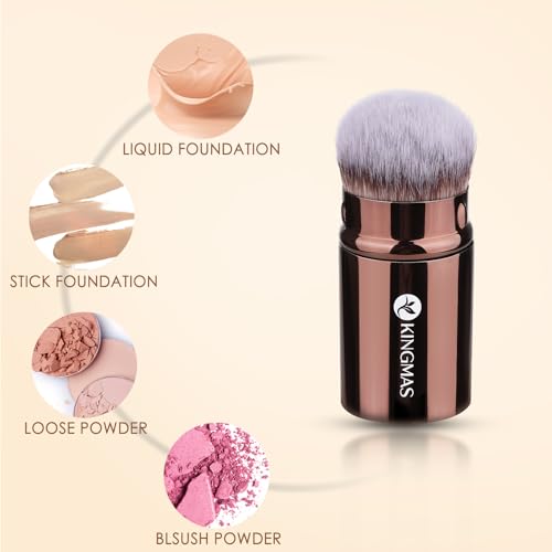 KINGMAS Makeup Brush Powder Puff Set, Foundation Concealer Contour Makeup Brushes, Flawless kabuki Brush Face Velour Puff for Foundation Blush Bronzer Contour Concealer, 3 Brushes & 3 Powder Puff 6pcs