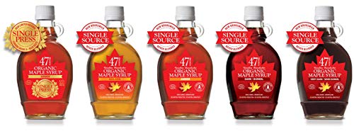 47 North TO THE POWER OF FIVE, Jarabe de arce orgánico canadiense; SINGLE SOURCE: 1x Golden, 1x Amber, 1x Dark, 1x Very Dark & 1x SINGLE PRESS Amber; 5x250g!