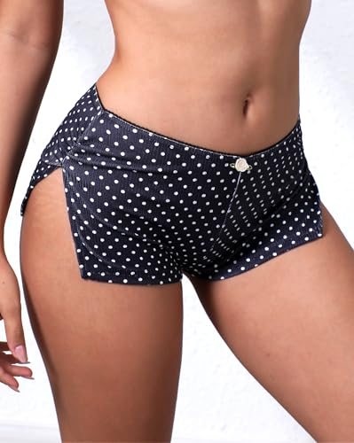 Image of OZICERD Low Rise Booty Shorts Micro Mini Pajamas Shorts for Women Cute Boy Short Side Slit Ruched Lounge Pj Bottoms