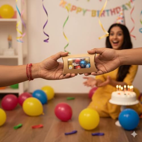 Image of SATYAM KRAFT 20 Pcs Brown Small Paper Pillow Gift Boxes with Transparent Window | Folding Boxes for Wedding, Engagement, Shaadi Return Gifts, Festive Hampers, Chocolates, Dry Fruits & Mithai Packing (12.5 cm)