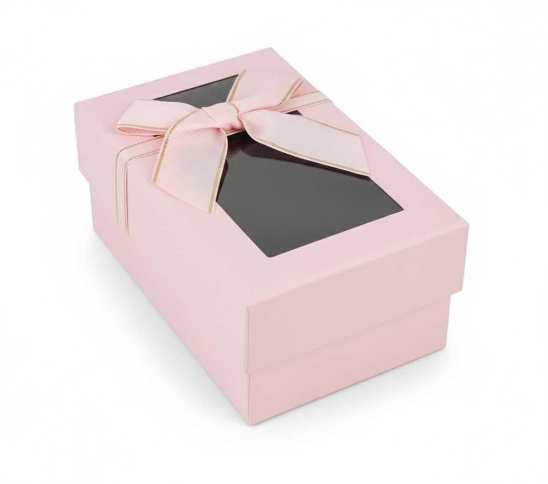 Emartbuy 6 Stück Luxus Baby Pink Geschenkboxen mit Band & transparentem Deckel - Starre Präsentationsboxen für Brautjungfer, Babyparty & Geburtstagsgeschenk - 15 x 9 x 6 cm