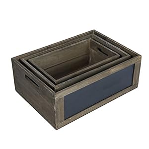 MyGift Rustic Brown Weathered Wood Nesting Storage Bins with Chalkboard Panel and Cutout Handles, Decorative Farmhouse Wooden Stackable Open Top Boxes, 3 Piece Set MyGift Rustic Brown Weathered Wood Nesting Storage Bins with Chalkboard Panel and Cutout Handles Decorative Farmhouse Wooden Stackable Open Top Boxes 3 Piece Set