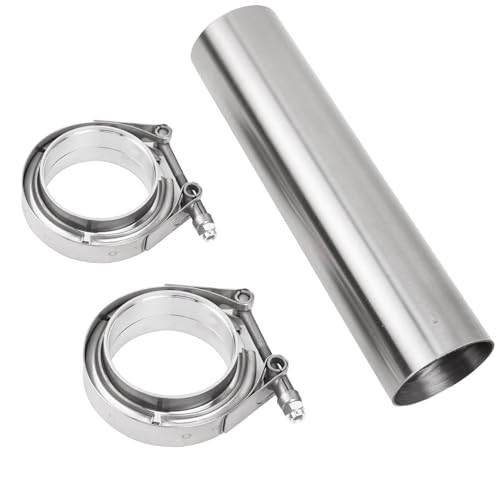 3 Inch V Band Clamp with Male Female Flange and exhaust pipe，T304 Stainless Steel Straight Tubing connections,Ailpipe 12" Length,for Automotive exhaust system,T-Bolt size: 1 1/4"-8 thread hardware